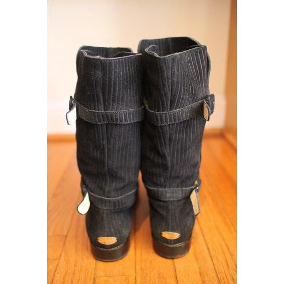 Jimmy Choo black corduroy rabbit fur LINED MOTO BOOTS size 39.5  us 9.5 (BOT1300 - Picture 6 of 8